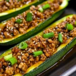 Garlic Sesame Chicken Zucchini Boats