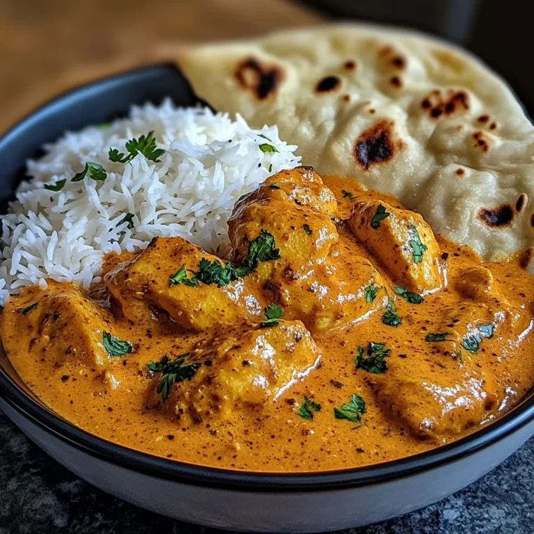Butter Chicken with Coriander, Rice, and Naan