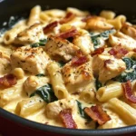 Creamy Chicken Pasta with Bacon, Spinach & Cheese
