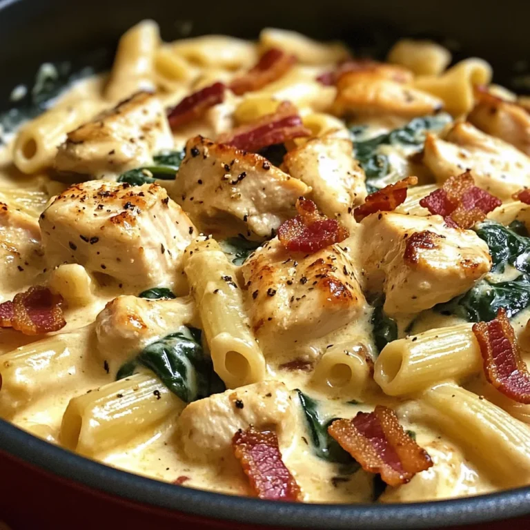 Creamy Chicken Pasta with Bacon, Spinach & Cheese