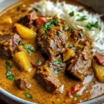 Creamy Coconut Curry Beef with Garlic Naan & Fries