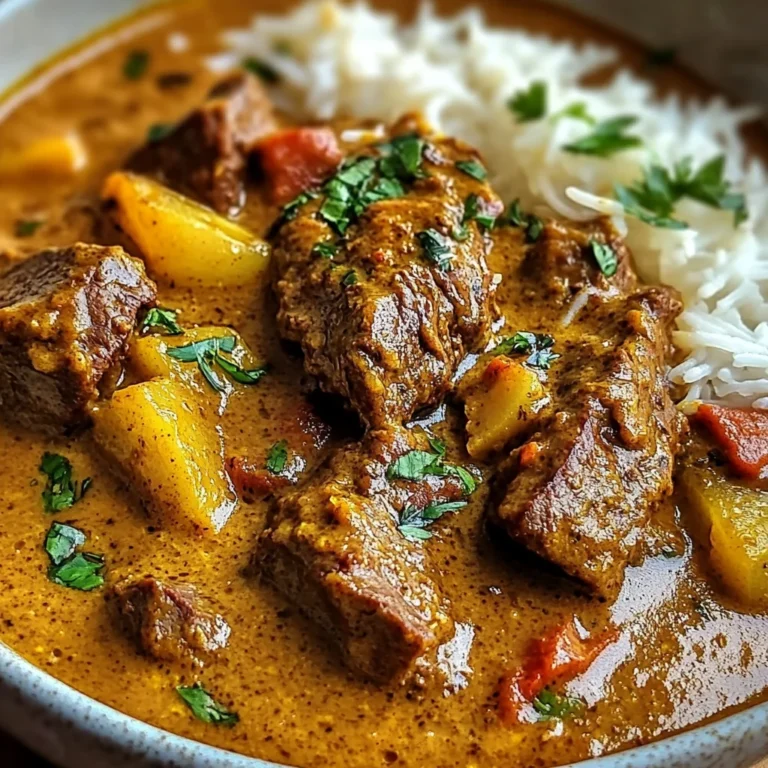 Creamy Coconut Curry Beef with Garlic Naan & Fries