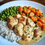Creamy Garlic Chicken with Fluffy Rice and Glazed Carrots