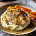 Creamy Herb Roasted Chicken with Mashed Potatoes and Honey-Glazed Carrots