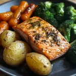 Garlic-Herb Salmon with Roasted Potatoes, Glazed Carrots & Broccoli
