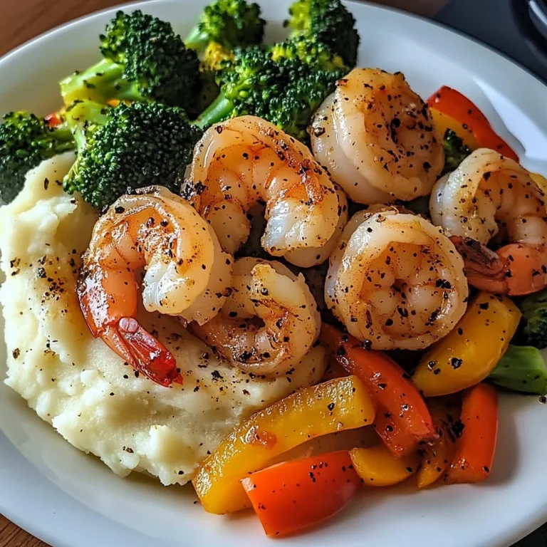 Garlic Butter Shrimp with Sautéed Veggies & Creamy Mashed Potatoes