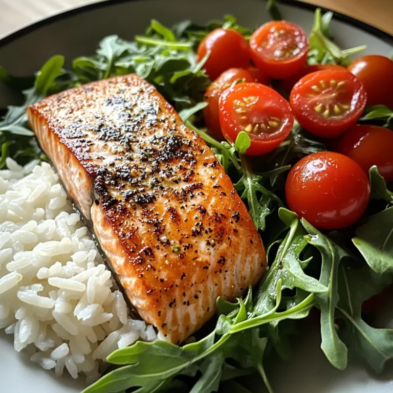 Seared Salmon with Rice & Arugula Tomato Salad