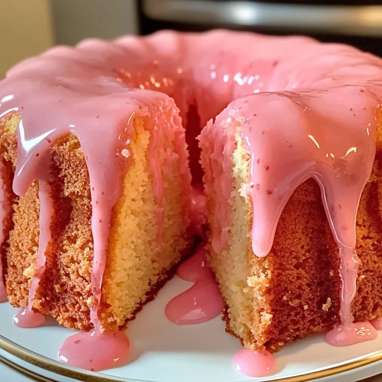 Strawberry Buttermilk Pound Cake with Pink Glaze
